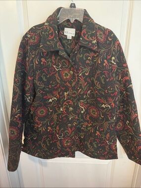 Ladies Floral Jacquard Blazer Jacket - Black with Red & Green Accents